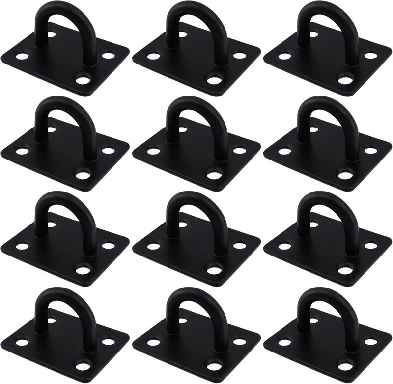 Dnyta 12Pcs Stainless Steel Ceiling Hook Pad Eye Plate Wall Mount Ring Hooks, Marine Hardware Hooks with Screws for Swing Hanging, Wall/Ceiling Mount, Outdoor or Indoor Activity (Medium, Black) - Image 1